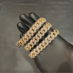 Moissanite Iced Out 4 Row Miami Cuban Chain Gold 15mm 22 Inches Brand New VVS1